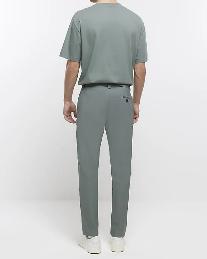 River Island tapered fit smart trousers Green Outlet