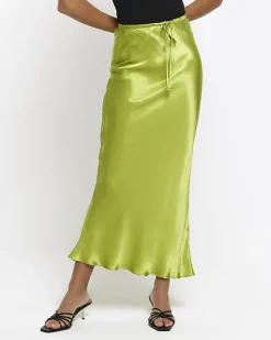 River Island tie waist midi skirt Green Outlet