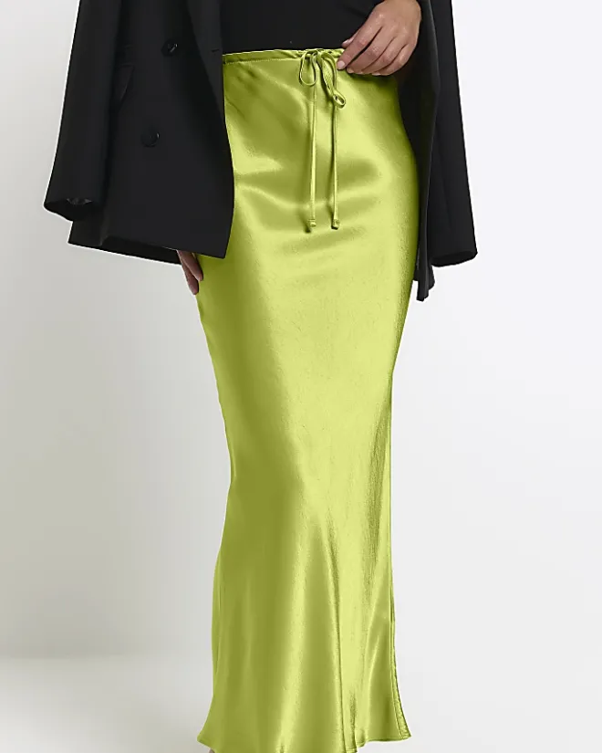 River Island tie waist midi skirt Green Outlet