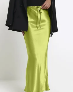 River Island tie waist midi skirt Green Outlet