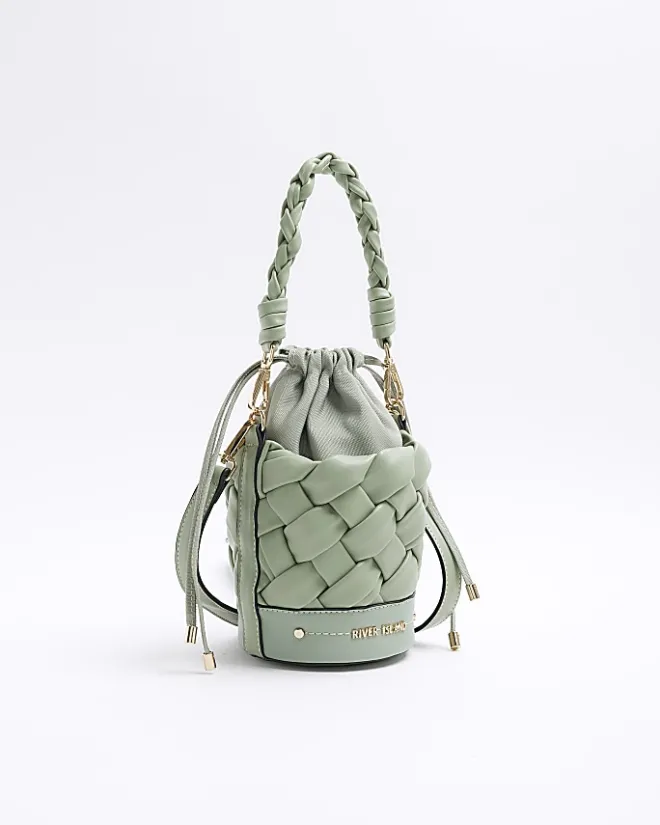 River Island weave bucket cross body bag Green Discount