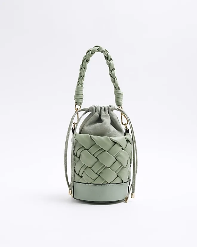 River Island weave bucket cross body bag Green Discount