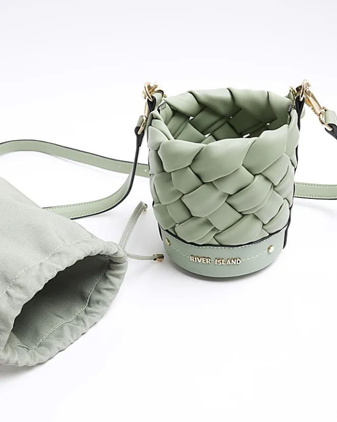 River Island weave bucket cross body bag Green Discount