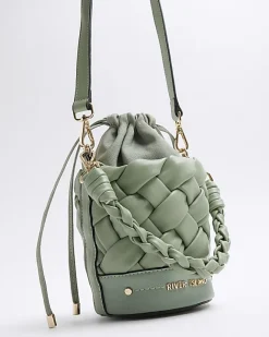 River Island weave bucket cross body bag Green Discount