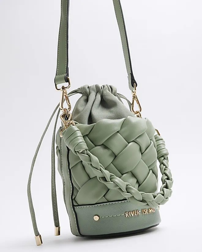 River Island weave bucket cross body bag Green Discount