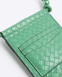 River Island weave phone cross body bag Green Clearance