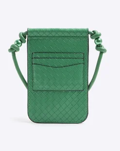 River Island weave phone cross body bag Green Clearance