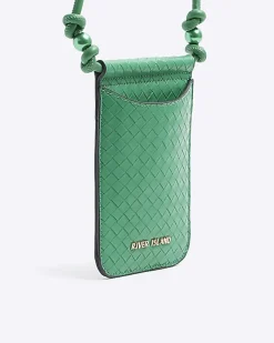 River Island weave phone cross body bag Green Clearance