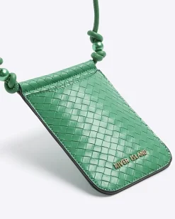 River Island weave phone cross body bag Green Clearance