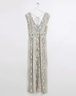 River Island animal print plunge jumpsuit Grey Outlet