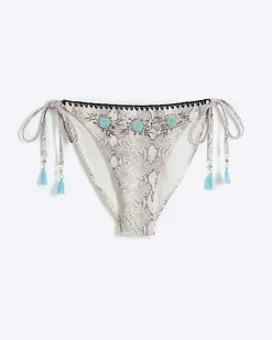 River Island animal print tie side bikini bottoms Grey Sale