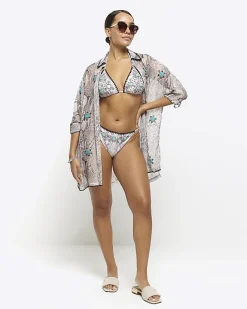 River Island animal print tie side bikini bottoms Grey Sale