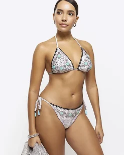 River Island animal print tie side bikini bottoms Grey Sale