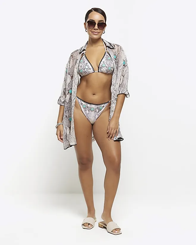 River Island animal print triangle bikini top Grey New
