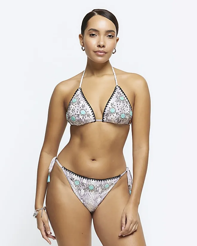 River Island animal print triangle bikini top Grey New