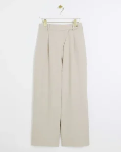 River Island asymmetric waist wide leg trousers Grey Clearance