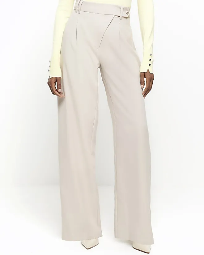 River Island asymmetric waist wide leg trousers Grey Clearance