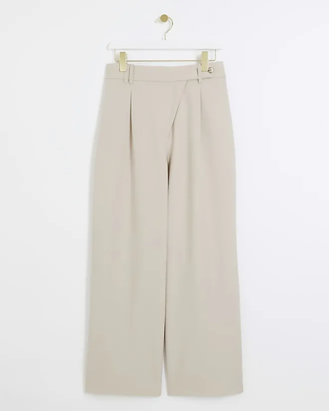 River Island asymmetric waist wide leg trousers Grey Clearance