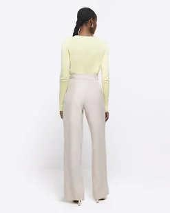 River Island asymmetric waist wide leg trousers Grey Clearance