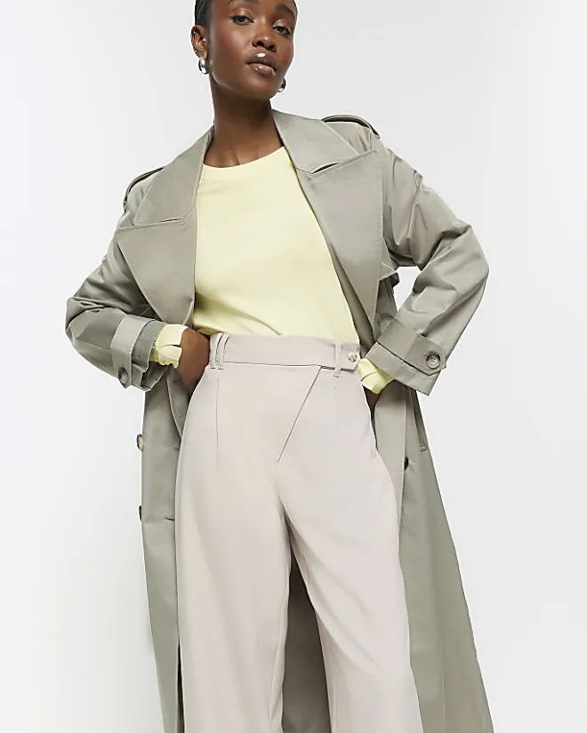 River Island asymmetric waist wide leg trousers Grey Clearance