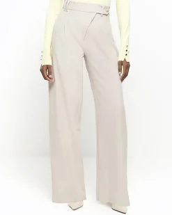 River Island asymmetric waist wide leg trousers Grey Clearance