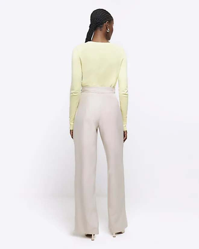 River Island asymmetric waist wide leg trousers Grey Clearance
