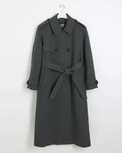 River Island belted longline trench coat Grey Best