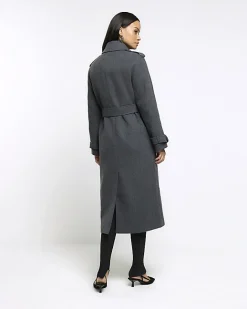 River Island belted longline trench coat Grey Best