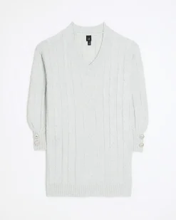 River Island cable knit jumper mini dress Grey Hot