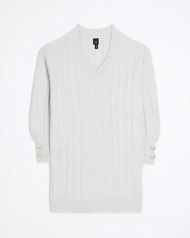 River Island cable knit jumper mini dress Grey Hot
