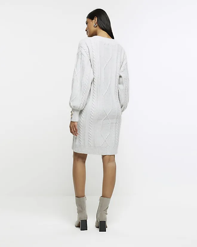 River Island cable knit jumper mini dress Grey Hot