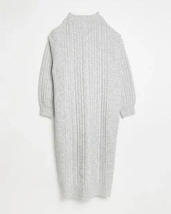 River Island cable knit jumper midi dress Grey New