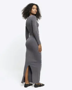 River Island Dark Pencil Jersey Maxi Skirt Grey Outlet