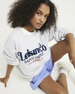 River Island embossed graphic sweatshirt Grey Outlet