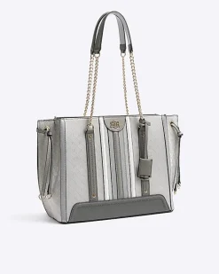 River Island embossed monogram chain tote bag Grey Hot