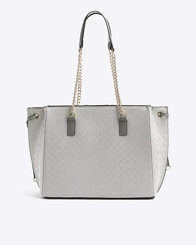 River Island embossed monogram chain tote bag Grey Hot