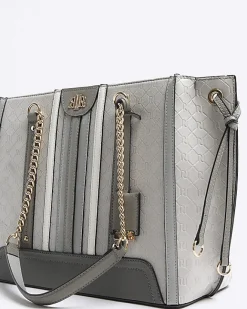 River Island embossed monogram chain tote bag Grey Hot