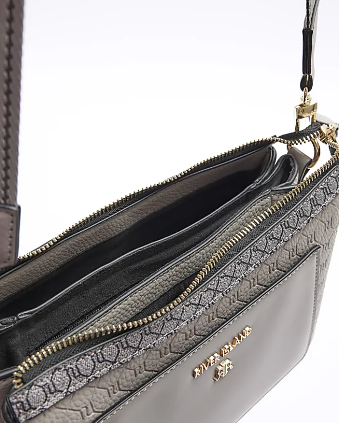 River Island embossed RI cross body bag Grey Sale