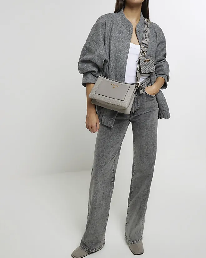River Island embossed RI cross body bag Grey Sale