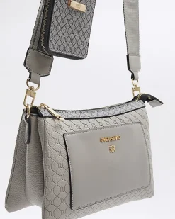 River Island embossed RI cross body bag Grey Sale