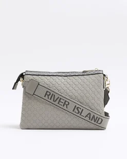 River Island embossed RI cross body bag Grey Sale