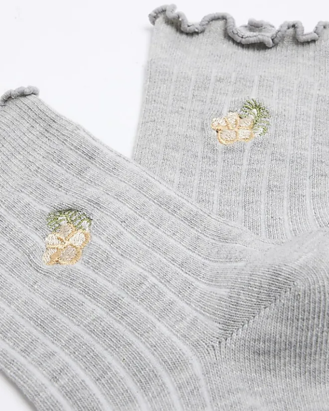 River Island embroidered flower ankle socks Grey Fashion