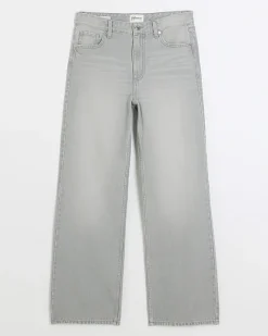River Island faded high waist relaxed straight jeans Grey New