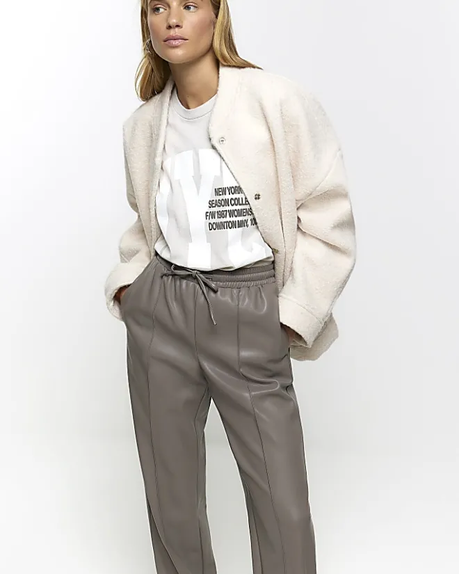 River Island faux leather wide leg trousers Grey Fashion