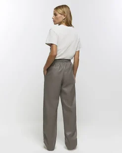 River Island faux leather wide leg trousers Grey Fashion