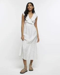 River Island frill swing maxi dress Grey Sale