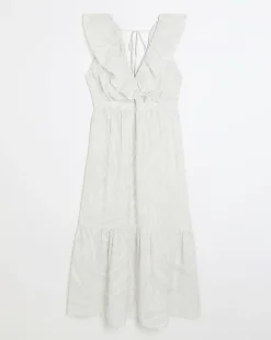 River Island frill swing maxi dress Grey Sale