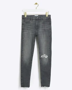 River Island high waisted bum sculpt ripped jeggings Grey New