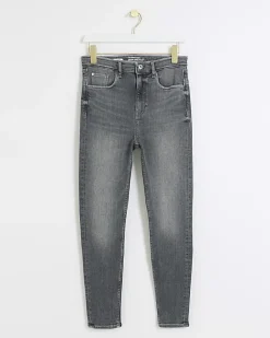 River Island high waisted bum sculpt skinny jeans Grey Clearance
