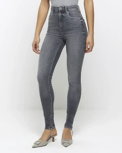 River Island high waisted bum sculpt skinny jeans Grey Clearance